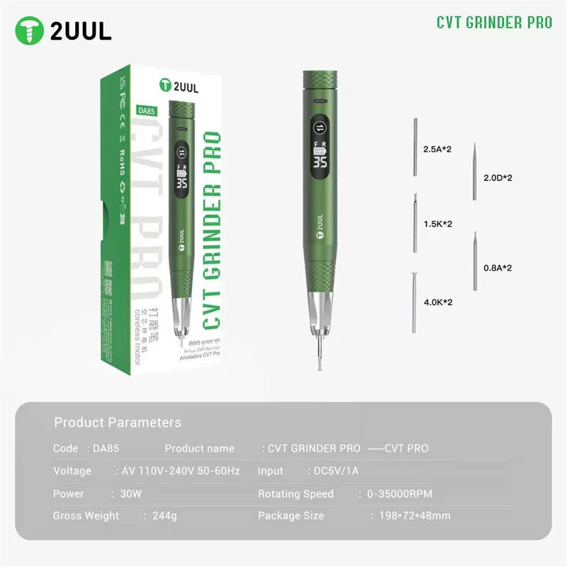 2UUL DA85 CVT GRINDER PRO Electric Grinding Pen for Phone Repair Type-CAluminum Alloy Low Noise Pads Polishing Pen