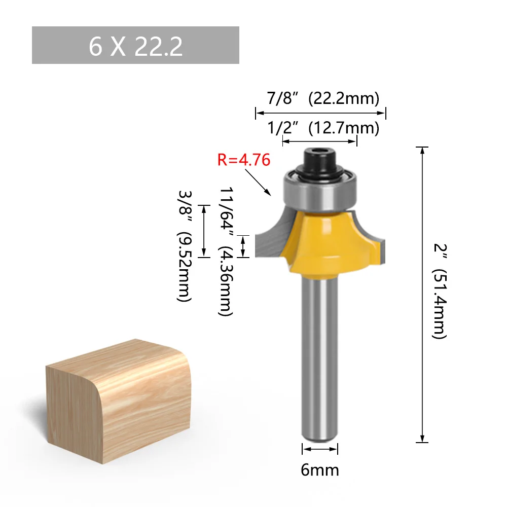 LAVIE 1 Stück 1/4" & 6 mm Schaft Rundfräser-Set, Hartmetallklinge zum Abrunden von Kanten, 8 Größen R3.2-7.96 für Holzbearbeitung – Detail 8