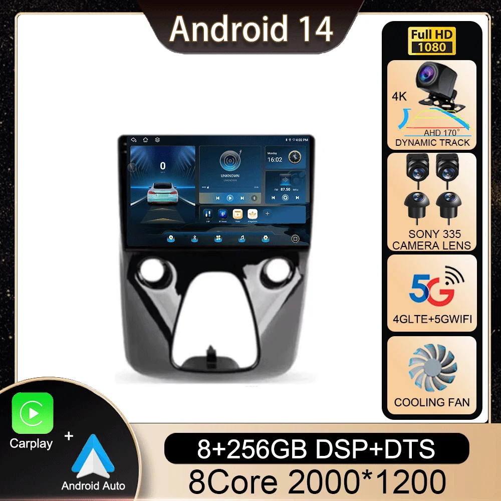 

For Toyota Aygo / Peugeot 108 / Citroen C1 2014+ Android 14 CarPlay Car Radio Multimedia Video Player GPS Navigation 2 din