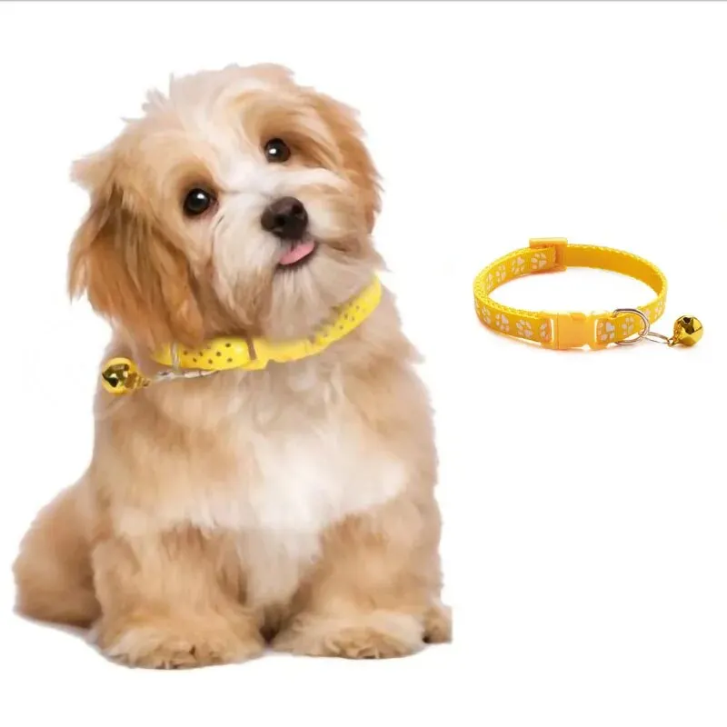 10pcs Yellow With Bell Collars Delicate Safety Casual Nylon Dog Collar Neck Strap Fashion Adjustable Bell Pet Cat Dog Collar