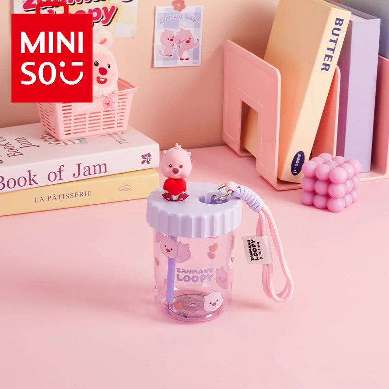 MINISO Animation Cartoon Cute and Fun Loopy Series Rope Suction Plastic Cup with Straw 520mL Water Cup Gifts