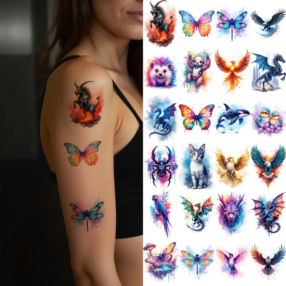 28pcs Temporary Tattoo waterproof long-lasting body stickers Shark Dragon Owl for cheeks shoulders children