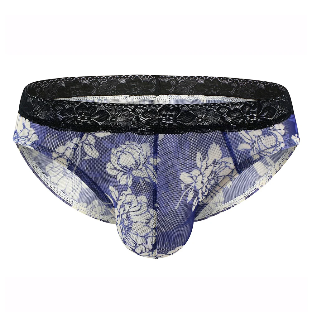 Men Lace Waist Panties Flower Printed Underwear Breathable Lingerie Comfortable Sexy Briefs U Pouch Seamless Underpant Classic