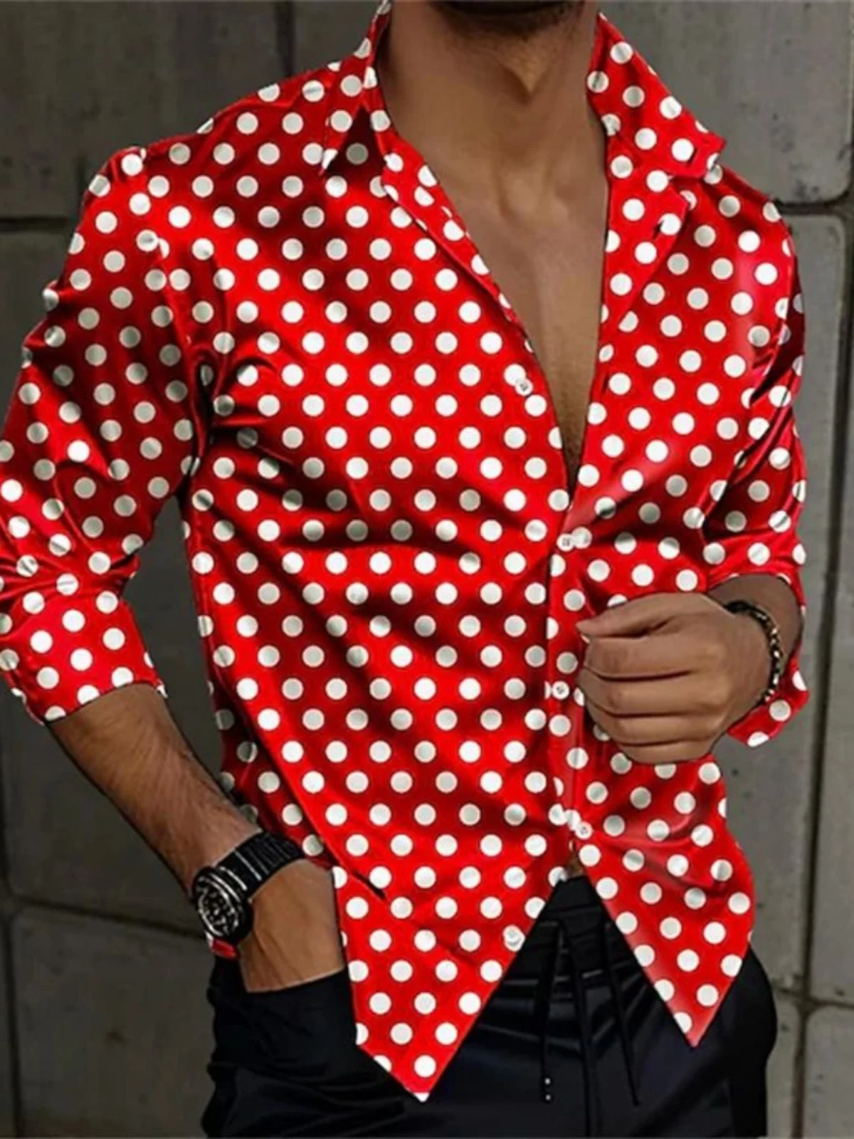 

Мужская рубашка в горошек с 3D-печатью и цифровой печатью, свободная посадка, деловая повседневная одежда из полиэфирного волокна Long Sve, весенний сезон