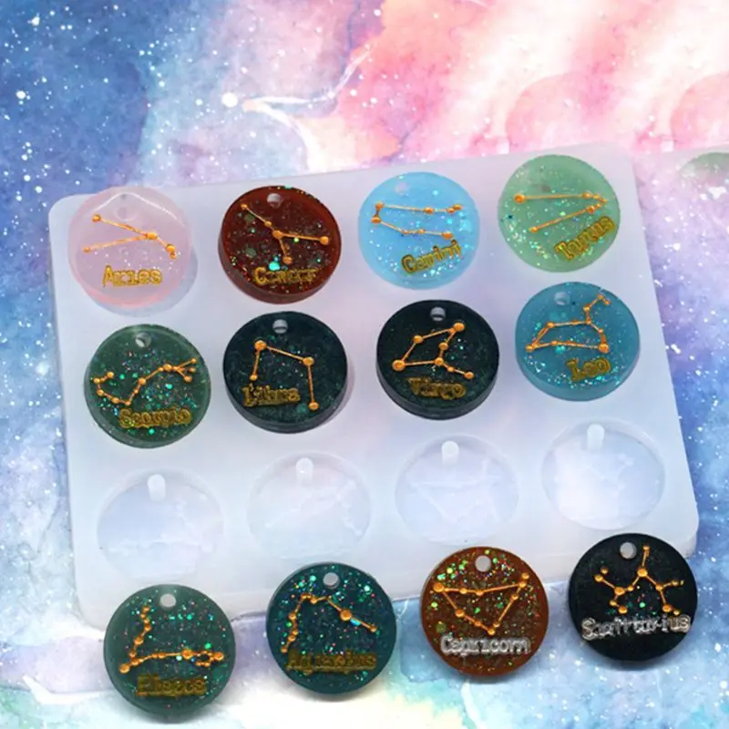 Zodiac Jewelry Pendants Silicone Molds for Handmade UV Epoxy Resin 12 Constellation Necklace Bracelet Keychain Pendant Mould