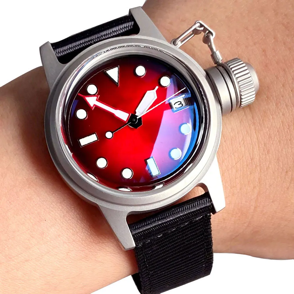 

20Bar Tandorio 36MM Frogman Army Watch Gradient Red Blue Green Dial Luminous Auto NH35A Movement Men Double Dome Sapphire Glass