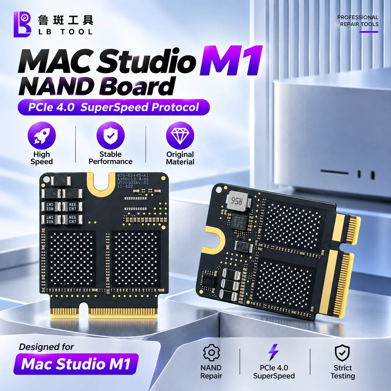 LB TOOL Mac Studio M1 M2 M3 M4 NAND SSD Board No NAND Chips 10-Layer PCB PCIe 4.0 Capacity Upgrade