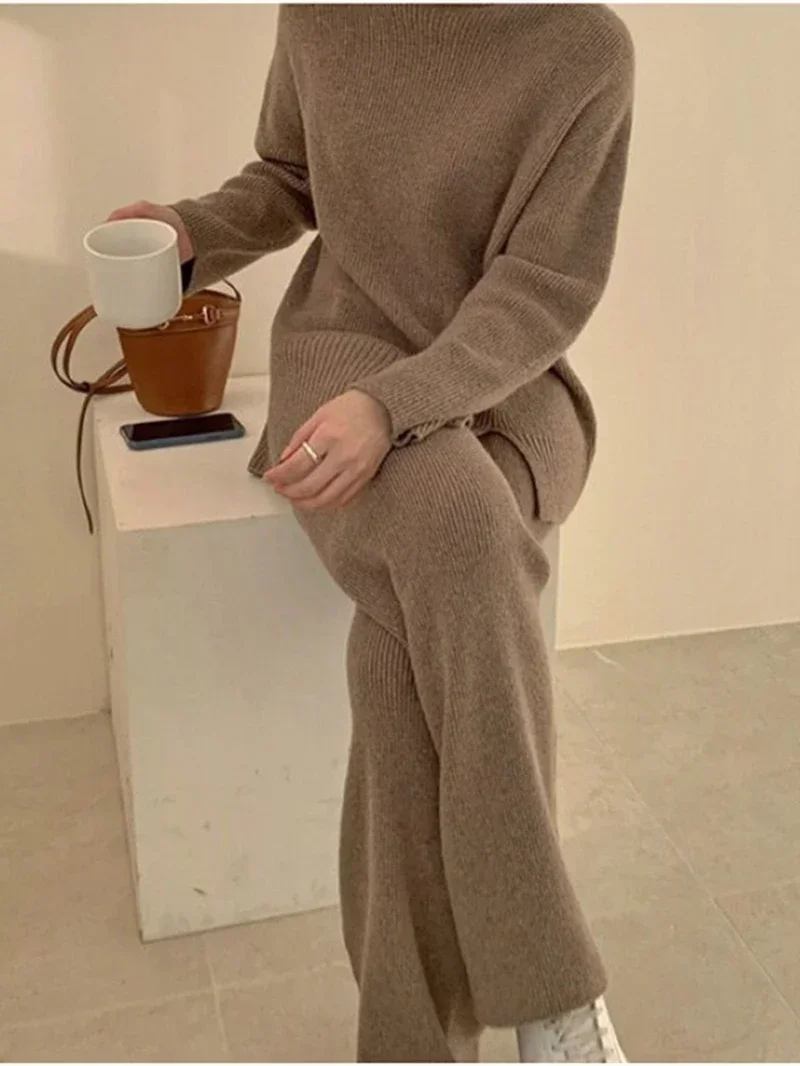 Fashion Knitted 2 Piece Sets Women Outfit Autumn Clothes Women 2024 Pullover Sweater Top + Pants Sets Casual Sweatsuit Woman Set