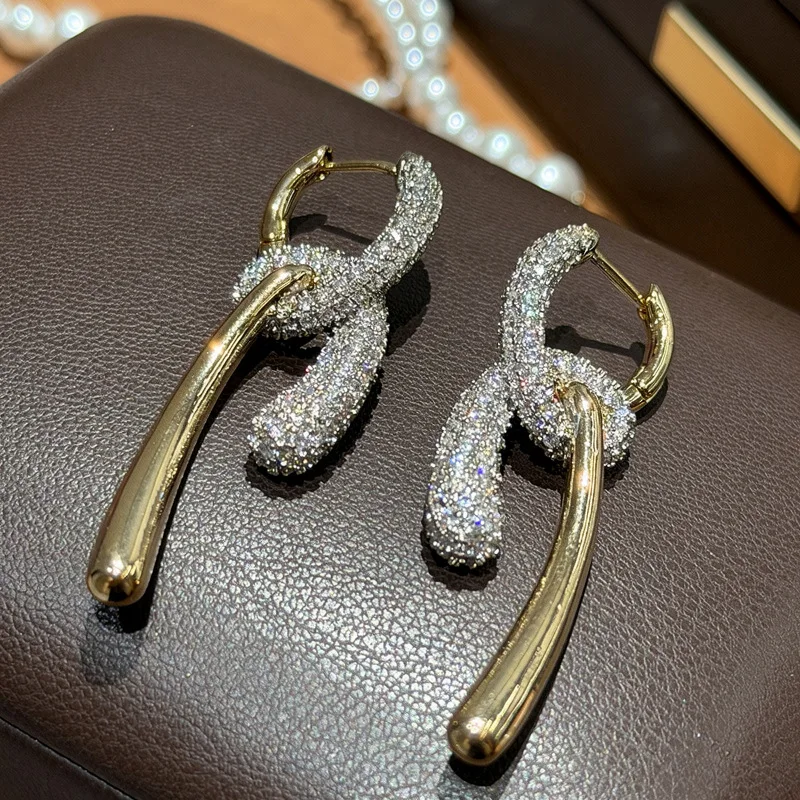 European And American Light Luxury Elegant Zircon Double Geometric Hoop Earrings Fashion Simple Metal Jewelry Party Gifts