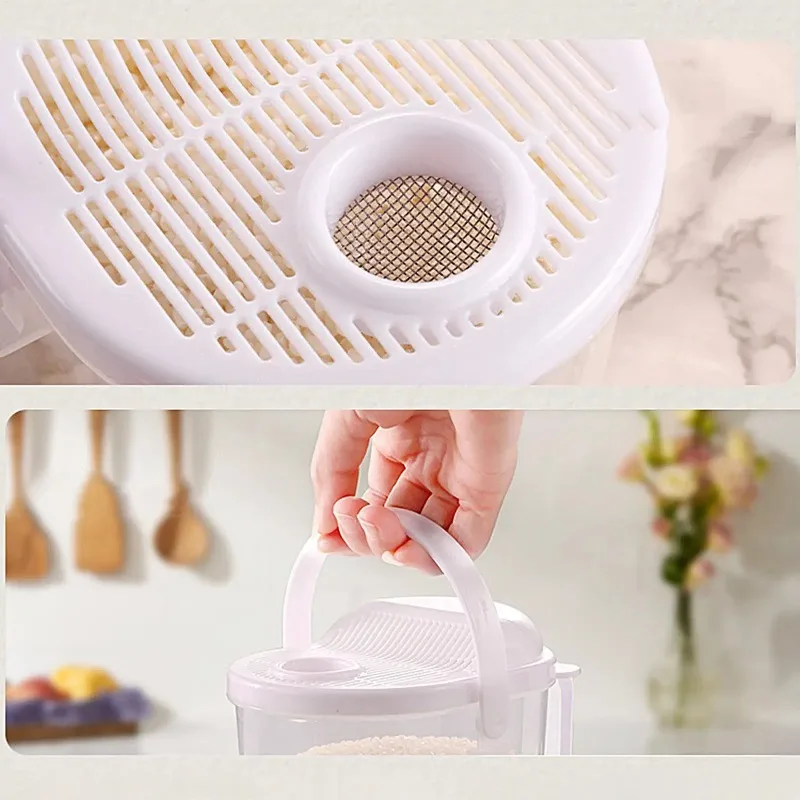 Drain Basket Free Hand Washing Rice Scour Type Rice Washing Rice Basket with Cover Kitchen Cleaning Vegetable and Fruit Tools view 4