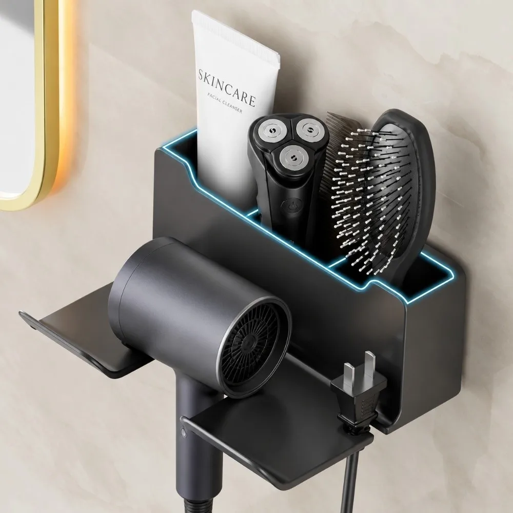 1Pc Punch-Free Hair Dryer Storage Rack Wall Mounted White Black Grey Hair Straightener Holder Plastic Hair Dryer Stand Bathroom