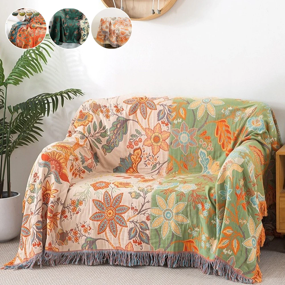 

1PC 2026 New Cotton Gauze Blanket Cozy Throw Blankets Boho Style Sofa Cover Four Seasons Boho Style Quilt Double Side Bedspread