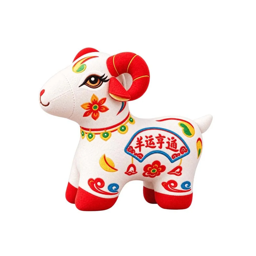 Stuffed Plush Chinese Zodiac Sheep Vibrant Color Traditional Embroidery Lunar New Year Doll Double Decorative Tassel