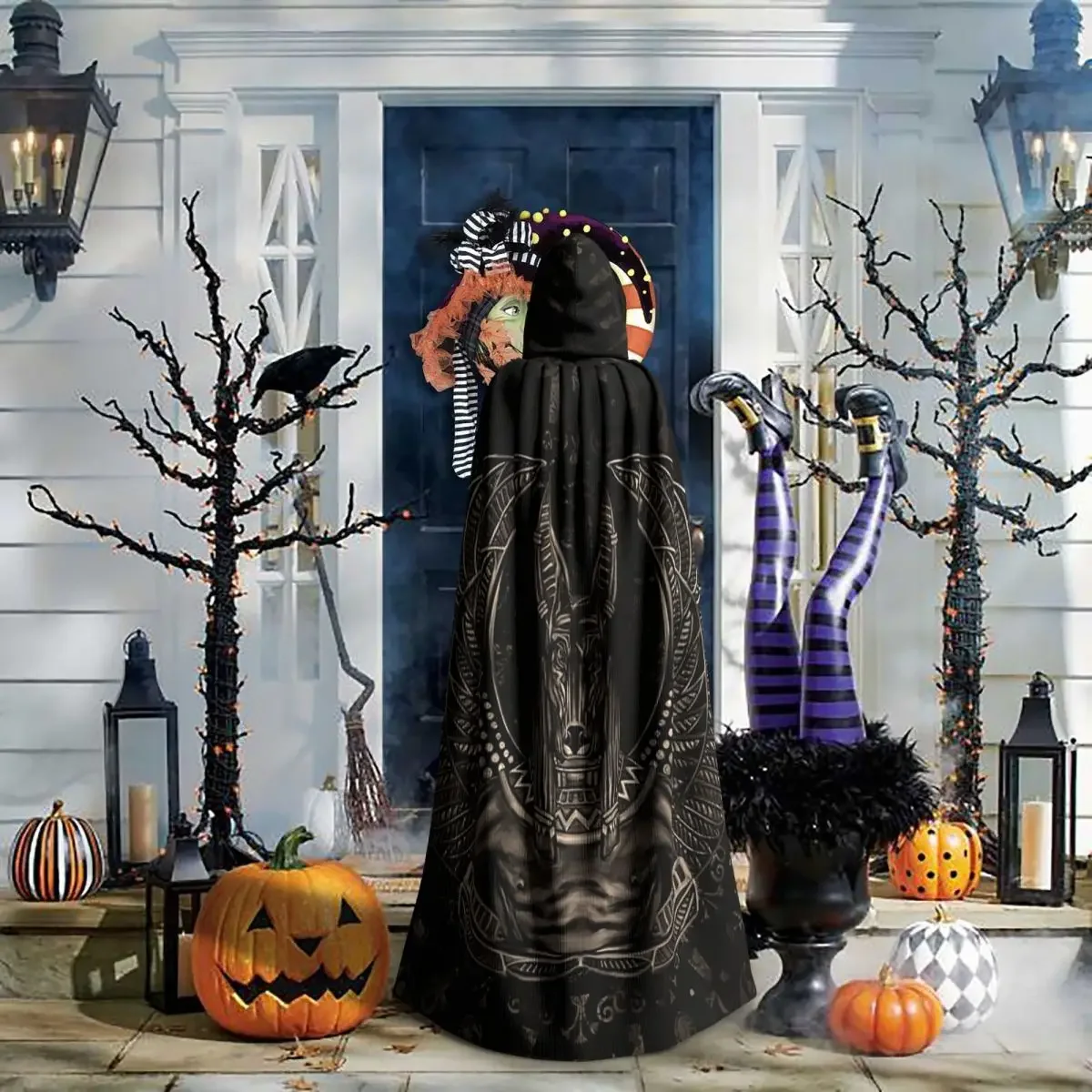 Anubis Egipski Bóg Sepia Długi Płaszcz z Kapturem Wiedźma Średniowieczny Kostium Cosplay Peleryna Halloween Płaszcz Dorosły Unisex