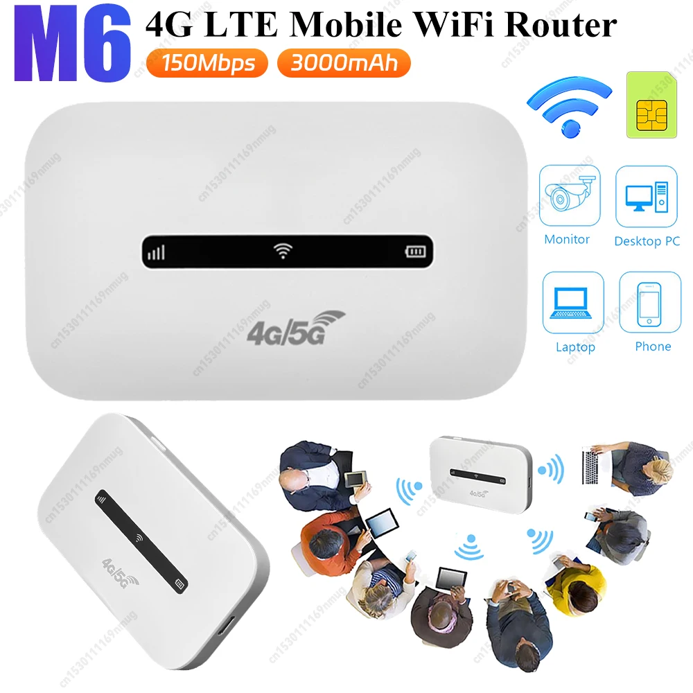 

4G LTE Portable WiFi Hotspot 3000mAh 150Mbps Wireless Internet Router Support 8 To 10 Users with SIM Card Slot for Car Travel