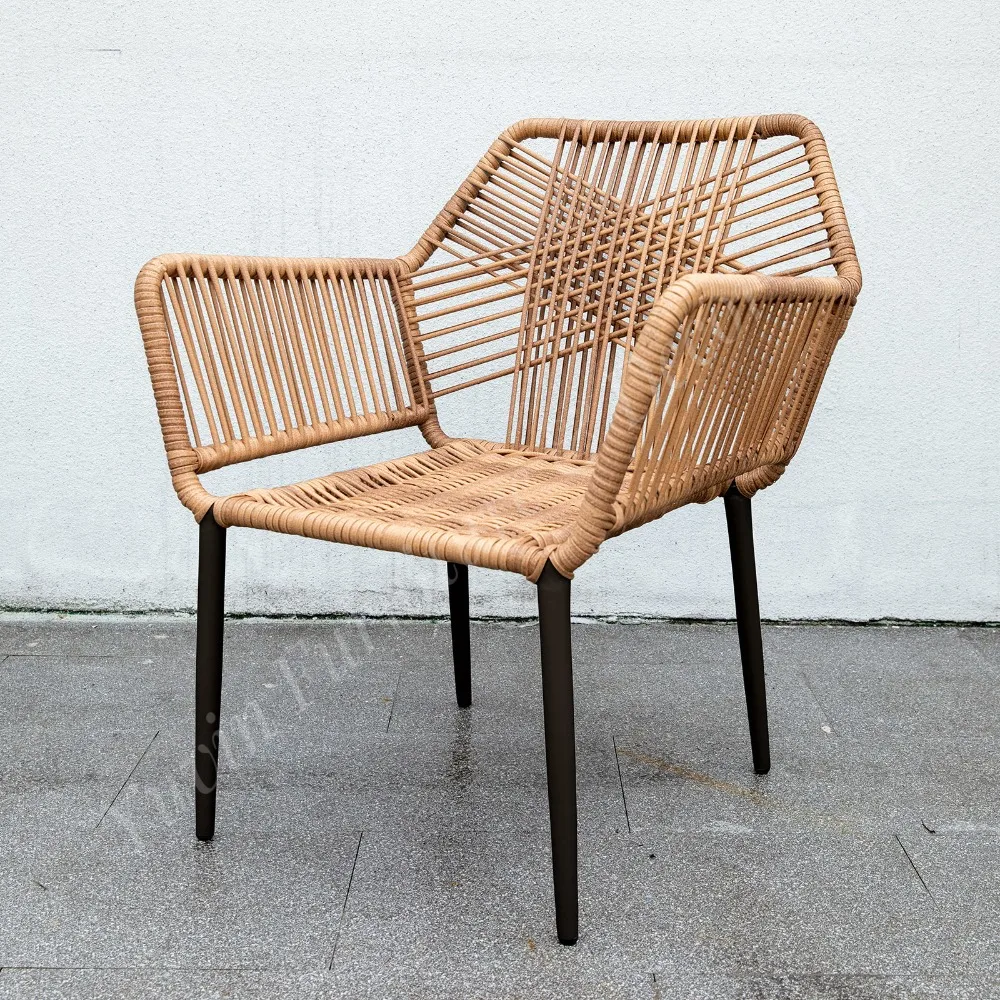Popular Modern Wicker Rope Weave Furniture PE Rattan Outdoor Dining Chairs for Hotels Villa Garden Patio Backyard Courtyard