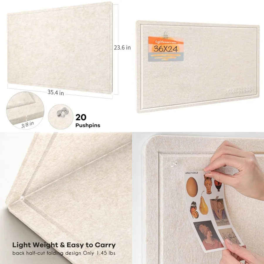 

Bullet Board, 36 x 24 ch Felt Board - Decorative P Board, Cork Board Alternative for Wall, 3' x 2' Foldable Self-Adhesive Visio