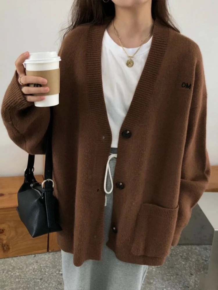 Oversize Cardigan Sweater Women Winter Warm Buttons Loose Knitted Sweater Female Long Sleeve Casual Pocket Lady Knitwear Coat