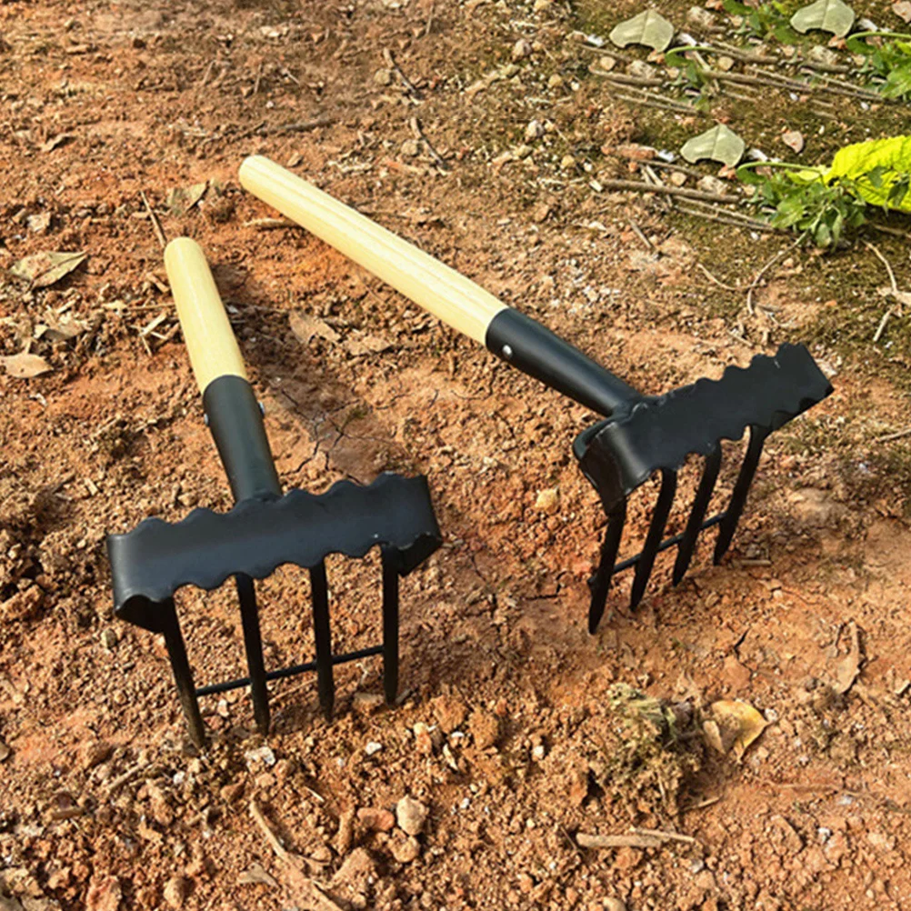 

Garden Hand Rake High Carbon Steel Wood Handle Small Rake For Weeding Planting Digging Soil Loosening Yard Landscape