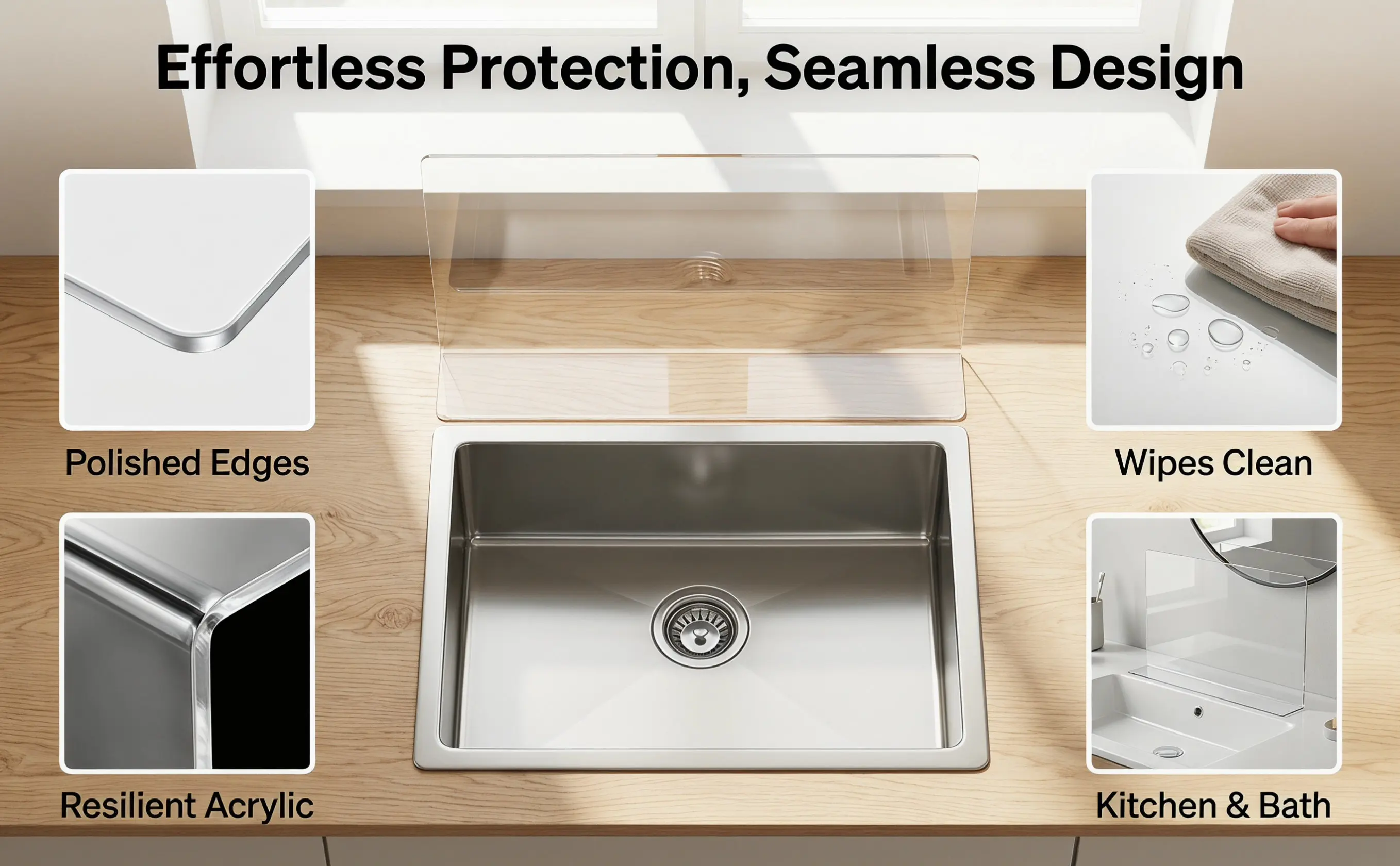 Acrylic Sink Splash Guard Riser Kitchen Bathroom Waterproof Corner Barrier Blocker Prevent Water Leakage Large