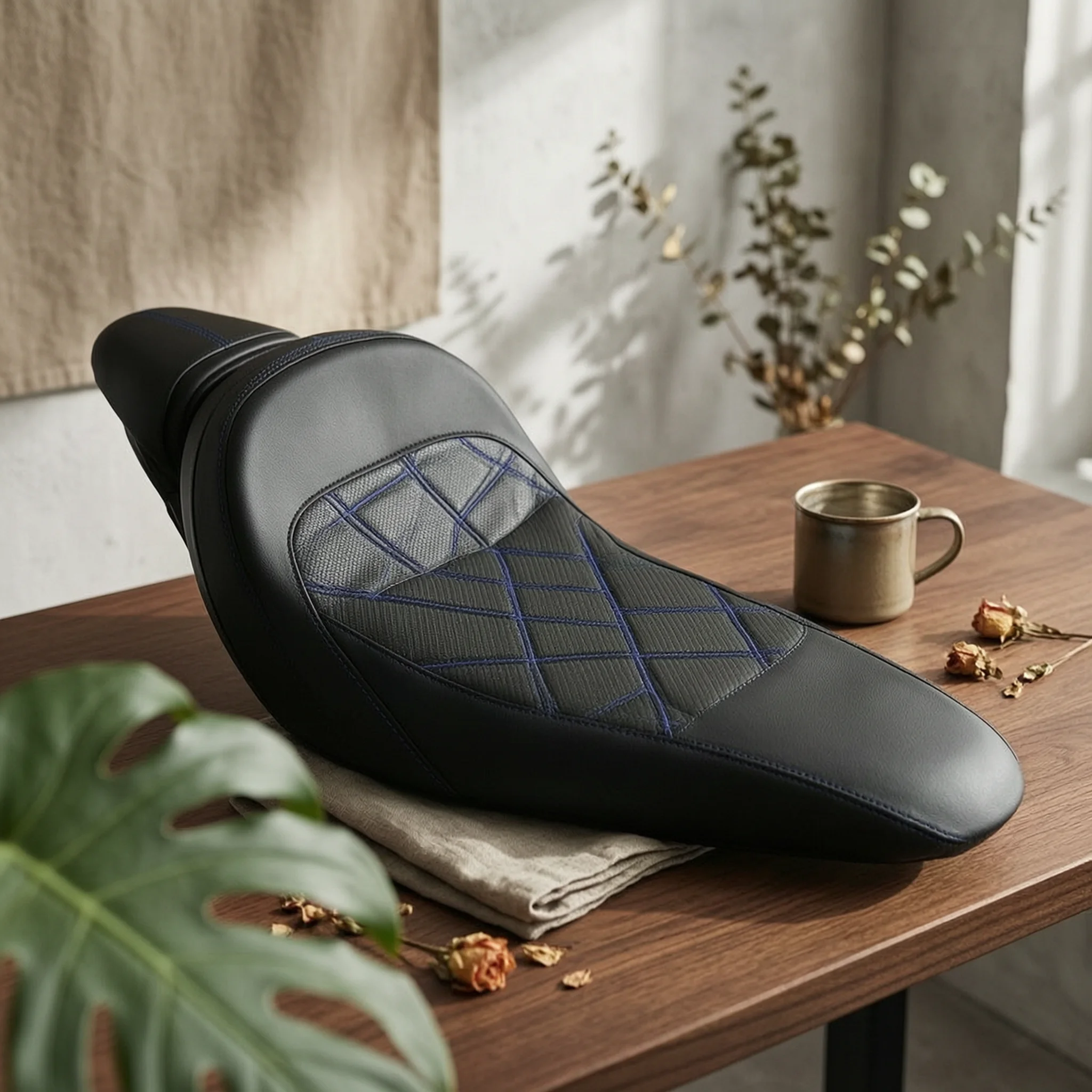 Sporty Quilted Motorcycle Seat with Contoured Profile Cruiser Seat Assembly for Weekend Travel Comfort