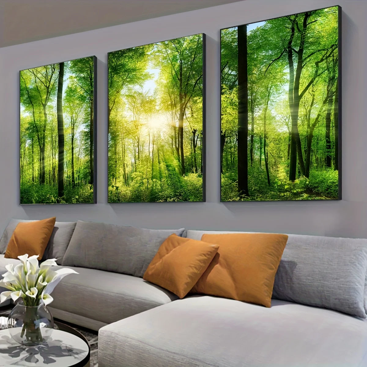 3pcs frameless Canvas Painting 3pcs/set Forest and Sunshine Landscape Canvas Posters Spring Green Plant Wall Art Prints for Mode