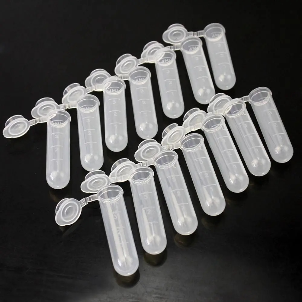 300Pcs 5ml Wholesale Laboratory Transparent Ultra-Fine Plastic Centrifuge Test Tube Empty Sample Storage Container Lid Supplies