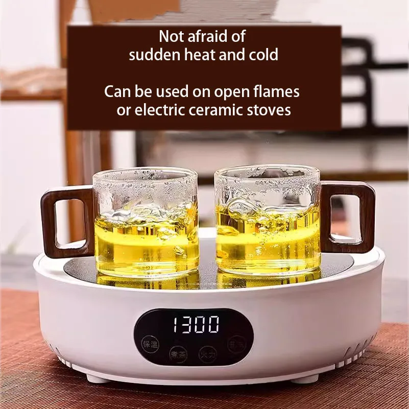 2/4/6pcs Heat-resistant Glass Tea Cup With Walnut Handle 120ml Mini Espresso Cup Set Ground Coffee Mug Glasses Brewing Teaware