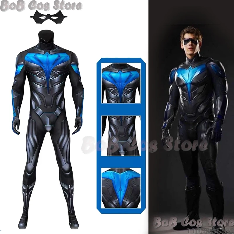 

Подростковая игра NightwingTV Onsie супергерой Грейсон косплей комбинезон Хэллоуин повязка на глаз для взрослых и детей зентай Navidad Carnaval