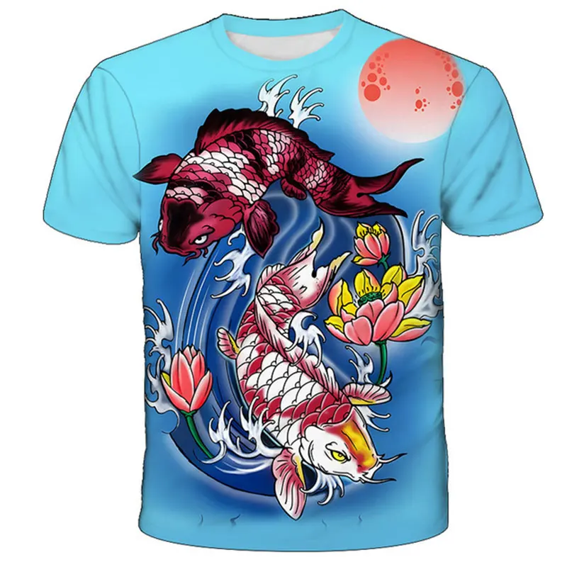 3D printed T-shirt for hip-hop boys and girls, fisherman metal clothing, summer casual fashion trend, top crew neckline short