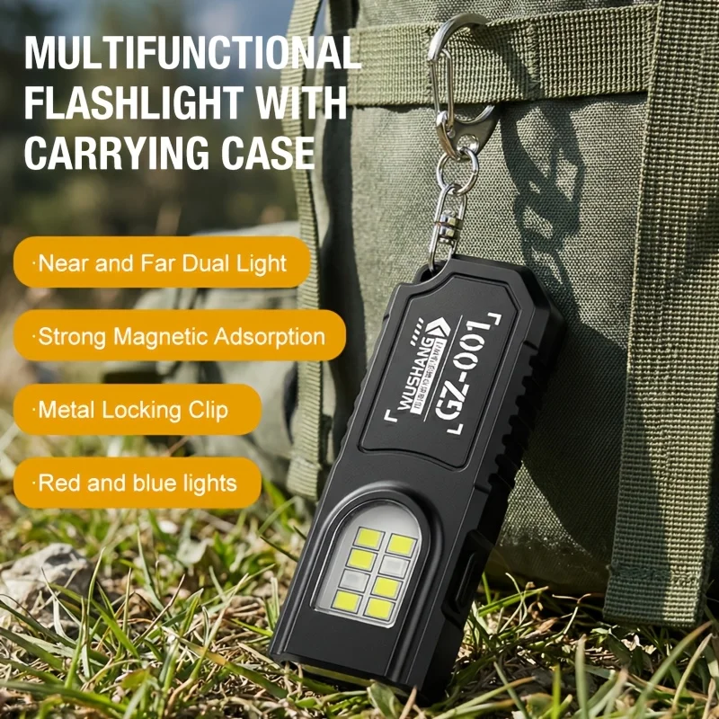 

Powerful Mini COB LED Keychain Flashlight USB C Rechargeable Hanging Work Light Waterproof Keyring Camping Walking Pocket Lamp