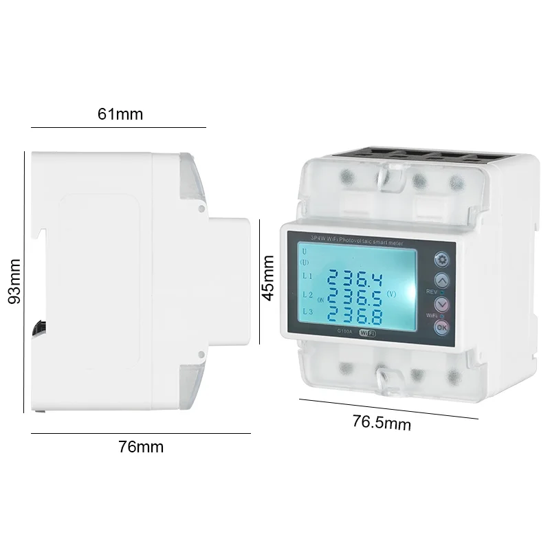 3 fases 4 cables 380V 100A Tuya WiFi medidor de energía bidireccional inteligente kWh Protector de sobrevoltaje protección de sobrecarga