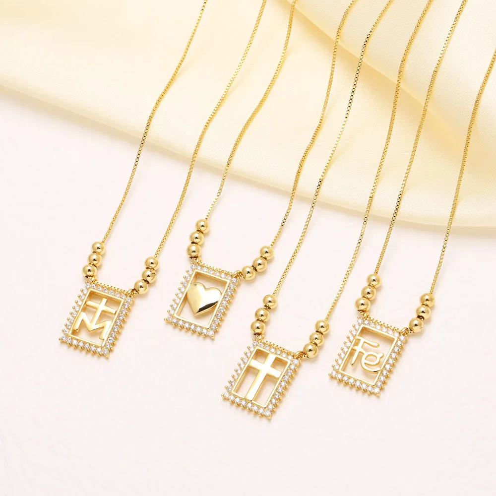 

WT-JFN61 Personality Style Heartshape And Letter Engraving Zircon&Brass Square Pendants Necklace For Women Daily Commuter ACC
