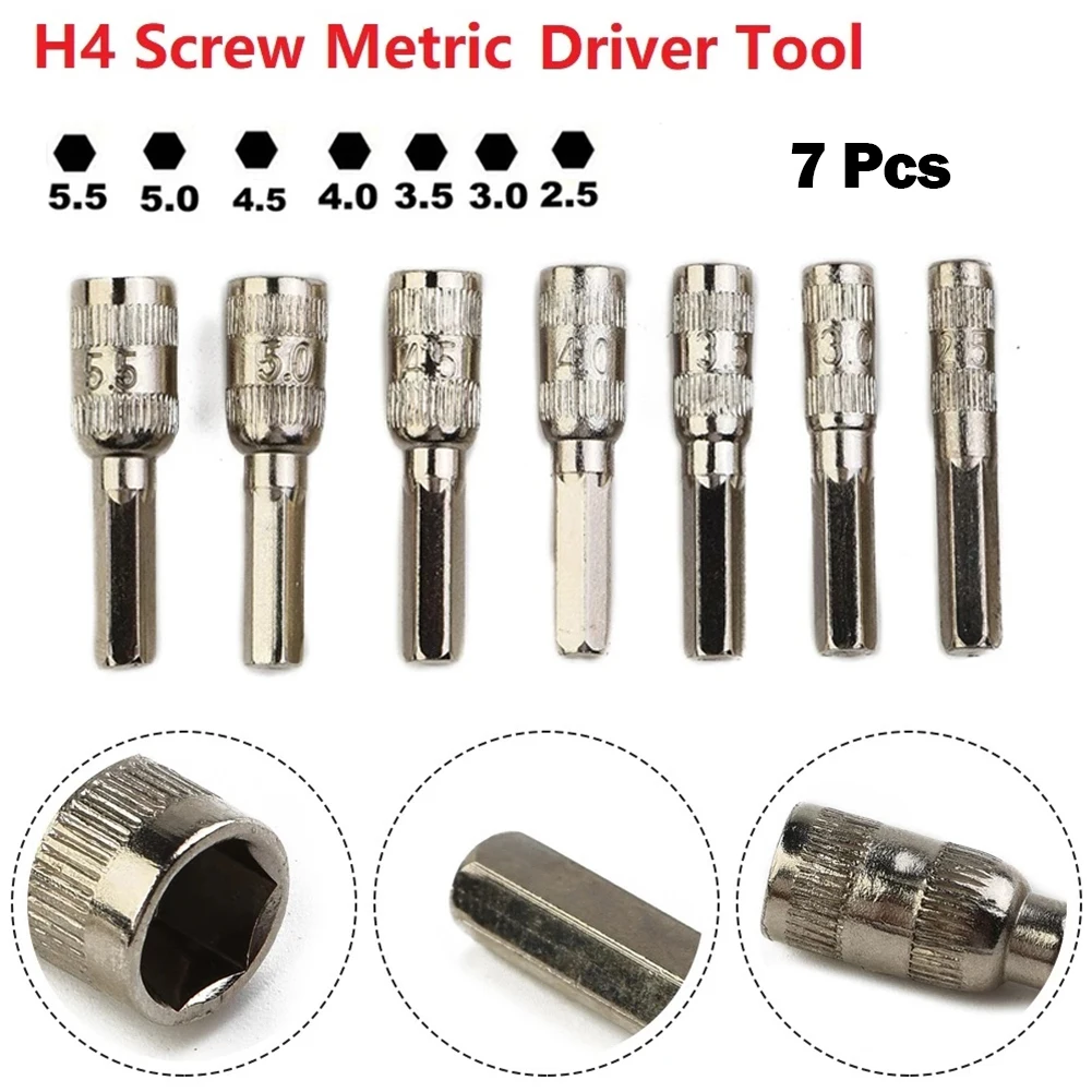 Hex Shank Driver Hex Socket Metal Silver 6 Point 7Pcs/Set Hexagonal Shank M2.5/3.0/3.5/4.0/4.5/5.0/5.5mm Brand New