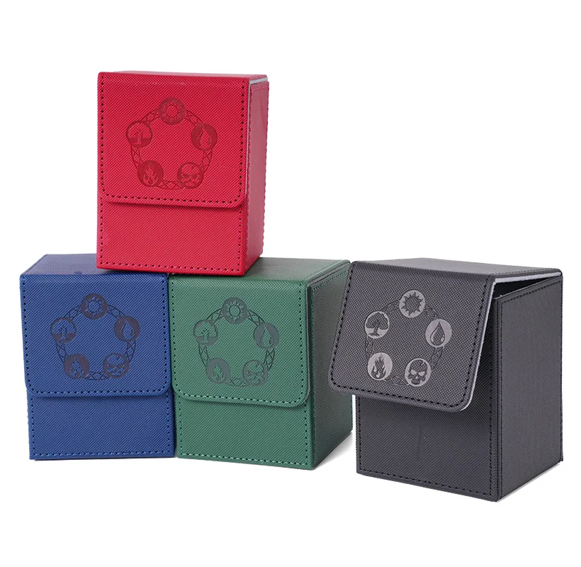 

4 pack MTG Card Deck Box, Copyrighted Design，Fits 100+ Single Sleeved Cards, Closure PU Leather Card Box for TCG Cards