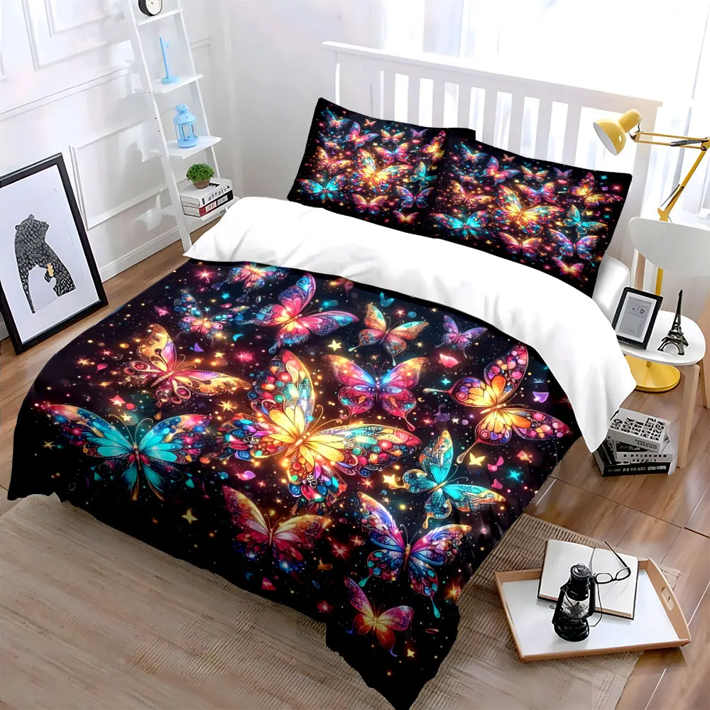 Colorful Butterfly Wall Art Set Multiple sizes kid's and adults' bedroom Exquisite 3PC bedding set, gift
