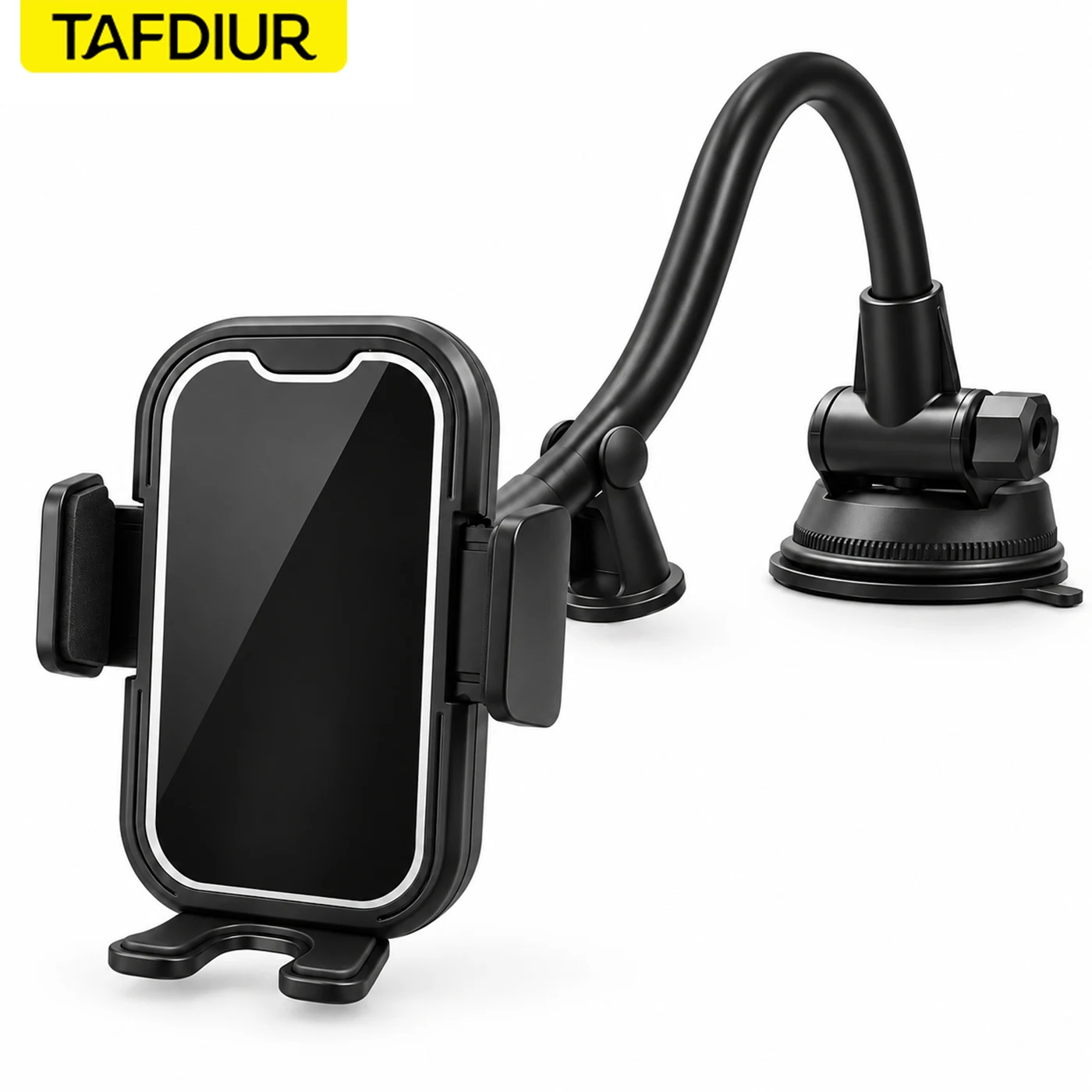 Tafdiur 1-Piece Abs+Aluminum Alloy Gooseneck Mirror-Adhesive Wall-Mounted Phone Holder for Car, with Locking Button on the Back, Stable and Not Easy to Shake, 25cm Rod Can Be Freely Bent to Adjust the Angle, with Gear Sound, Universal Car Navigation Phone Holder