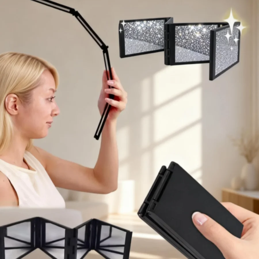 

4-Sided Foldable Travel Makeup Mirror - 360° Rotatable Portable Mirror for Full-View Hair & Makeup Touch-Ups