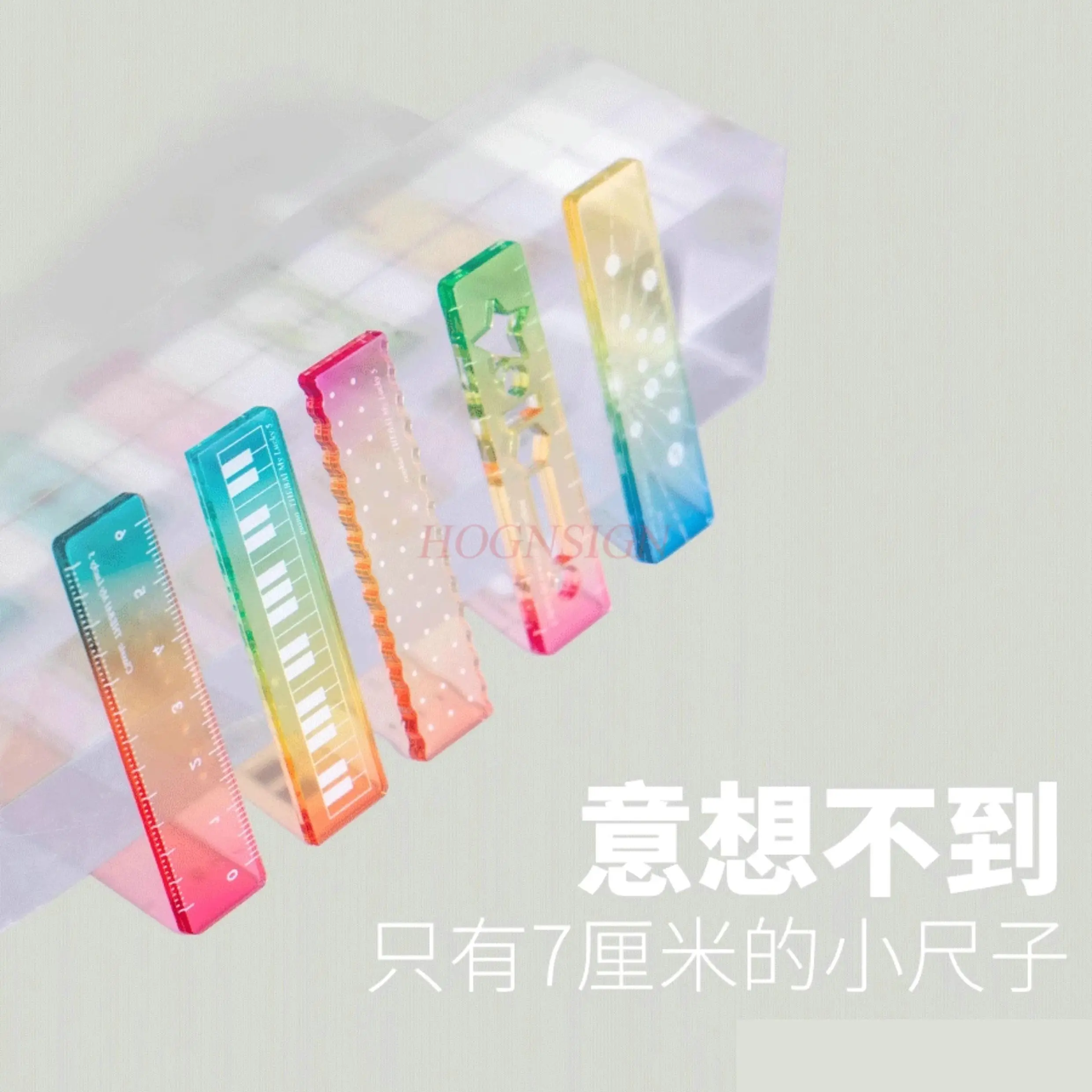 Regla de palma de 5 uds, cuaderno de color caramelo, mini escala, regla de onda transparente, regla recta