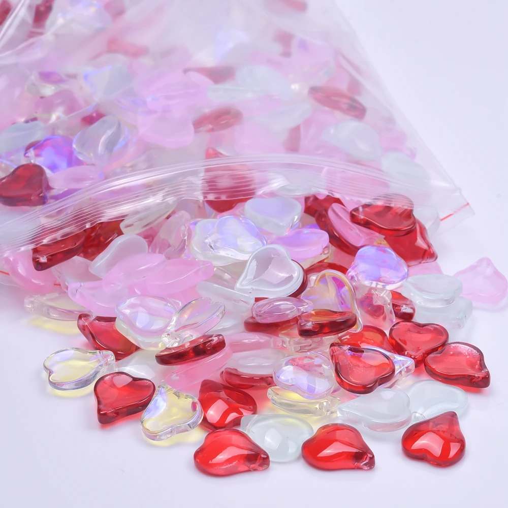 50Pcs/Lot Bulk Mini Glass Heart Spacer Loose Beads Mix Colors Sweet Couple Love Charms Fit  Diy Girl Earrings Jewelry Components