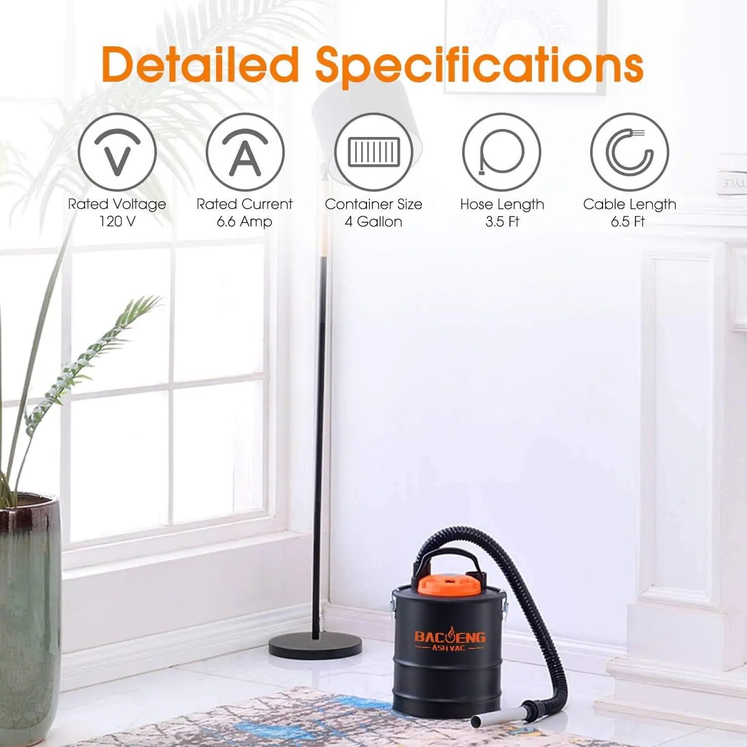 

4 Gallon Ash Vacuum for Pellet Stoves, Fireplaces Ash Vacuum Cleaner, for Wood Stove, Pellet Grill