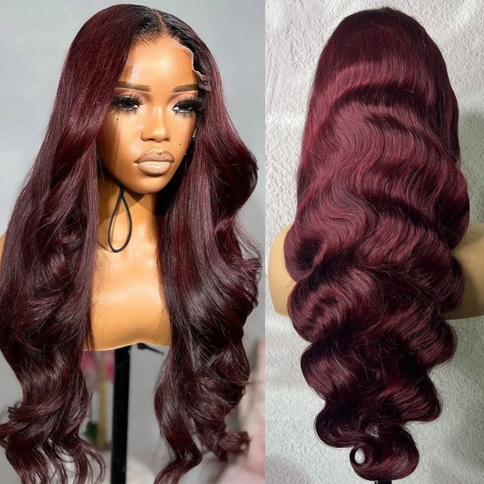 TB 99J Dark Burgundy Human Hair Wig Raw Vietnamese Glueless Wigs Body Wave Ombre Lace Front Wig 13X4 HD Lace Frontal Wig On Sale