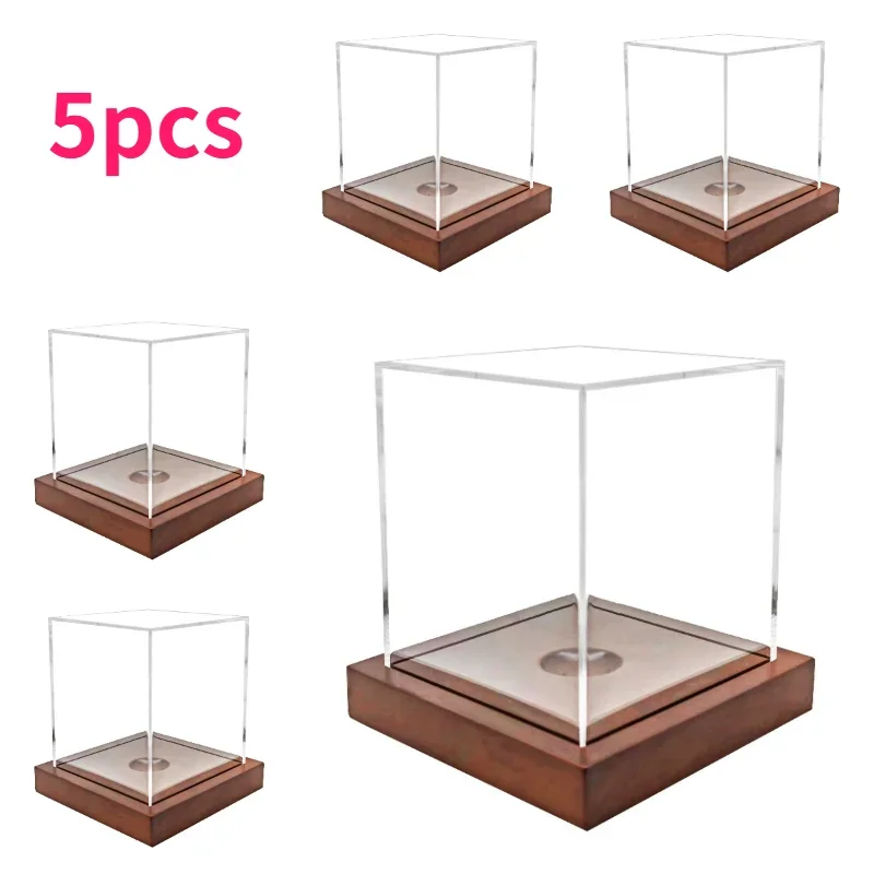 3/5pcs Clear Cube Baseball Display Case with Pine Wood Base & Glass-Like Cube Single Ball Holder Collector's Showcase Box Cases