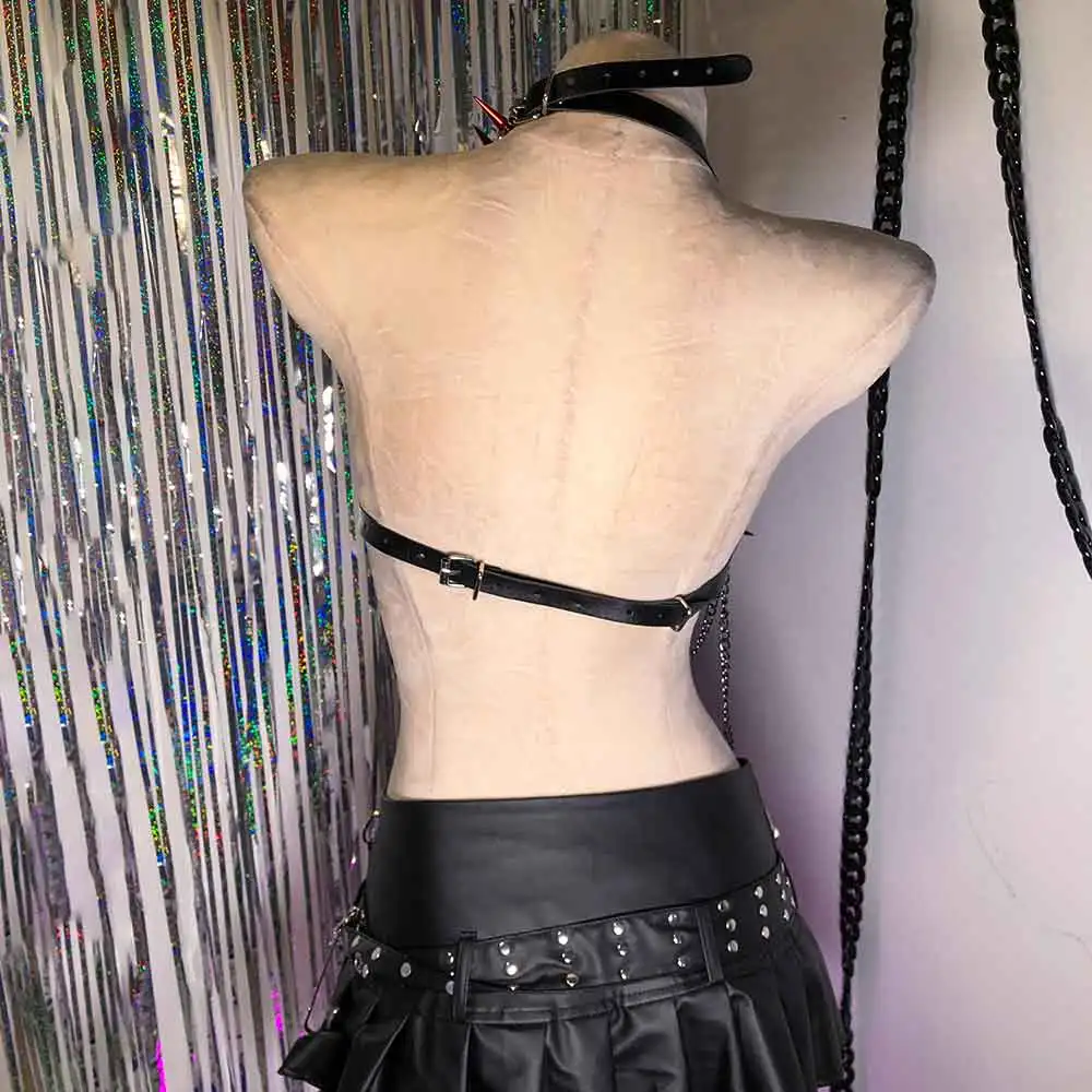 เสื้อครอปหนังวีแกนสไตล์กอธิค แต่งหมุด แนวพังก์ร็อก ยีทีเค วายทูเค อีโกรล แฮนด์เมด สำหรับวัยรุ่น แนวกรันจ์  แฟชั่นสตรีทแวร์