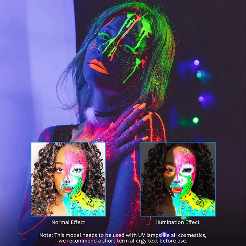 Glow In The Dark Face Body Paint Glow Sticks Markers Makeup Face Painting Kits, For Halloween And Parties