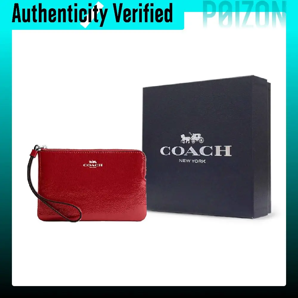 COACH Corner Zip Cow Leather Wrist Bag Clutch Small Women's Red CW855-SVRD view 2