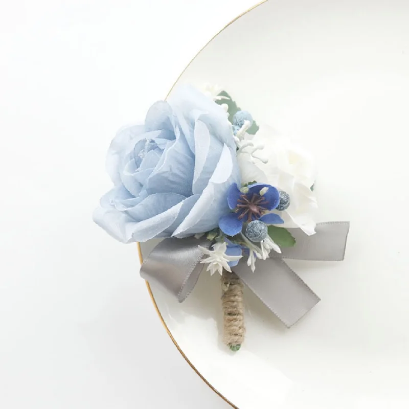 Wedding Wrist Corsage and Boutonniere2410Wedding supplies wedding flower bouquet artificial business celebration guest blue