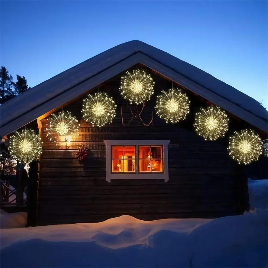 Luces de fuegos artificiales de alambre de cobre, luz de hadas al aire libre, luz Starburst de Navidad con control remoto, luz colgante de fuegos artificiales a prueba de agua, 1PC