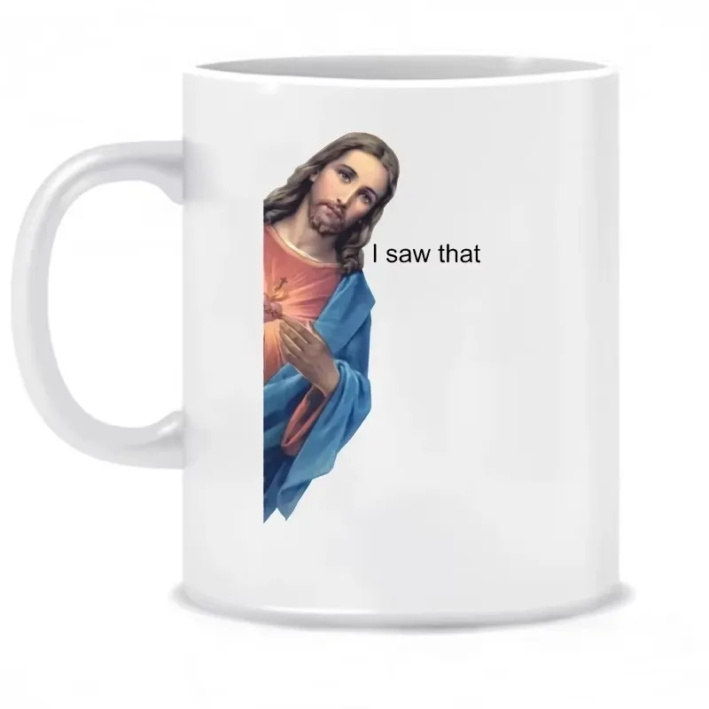

Funny I Saw That Jesus Mugs Godfather Godmother Coffee Mugen Travel Cups Dad Mom Mum Nana Papa Teaware Godparents God Lord Gifts
