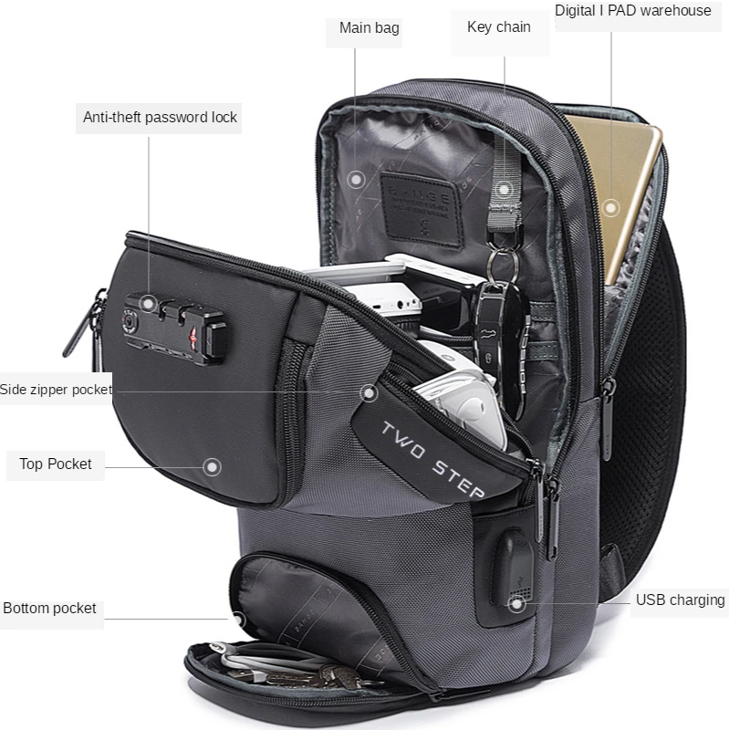 Bange Multi functional Men's Oxford Crossbody Bag Anti-theft Shoulder Bags Short Trip Messenger USB Charging Chest Bag Pack